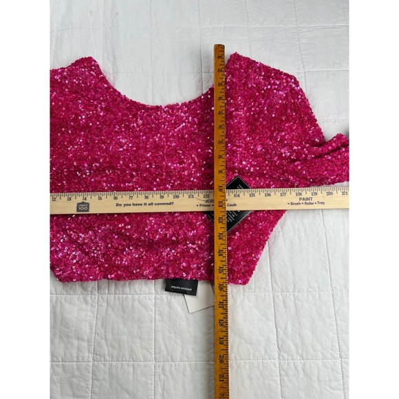 Retrofete‎ Sequin Crop Top Long Sleeve Pink Sparkly Glam Size L NWT - Picture 8 of 9